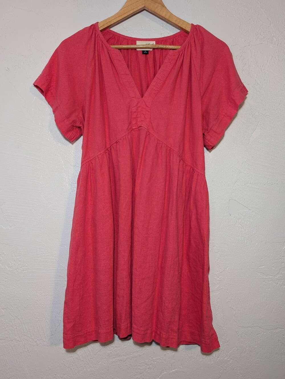 Hot Pink Flattering Linen Mini Dress Pockets Cute Casual Teacher Lightweight Fun